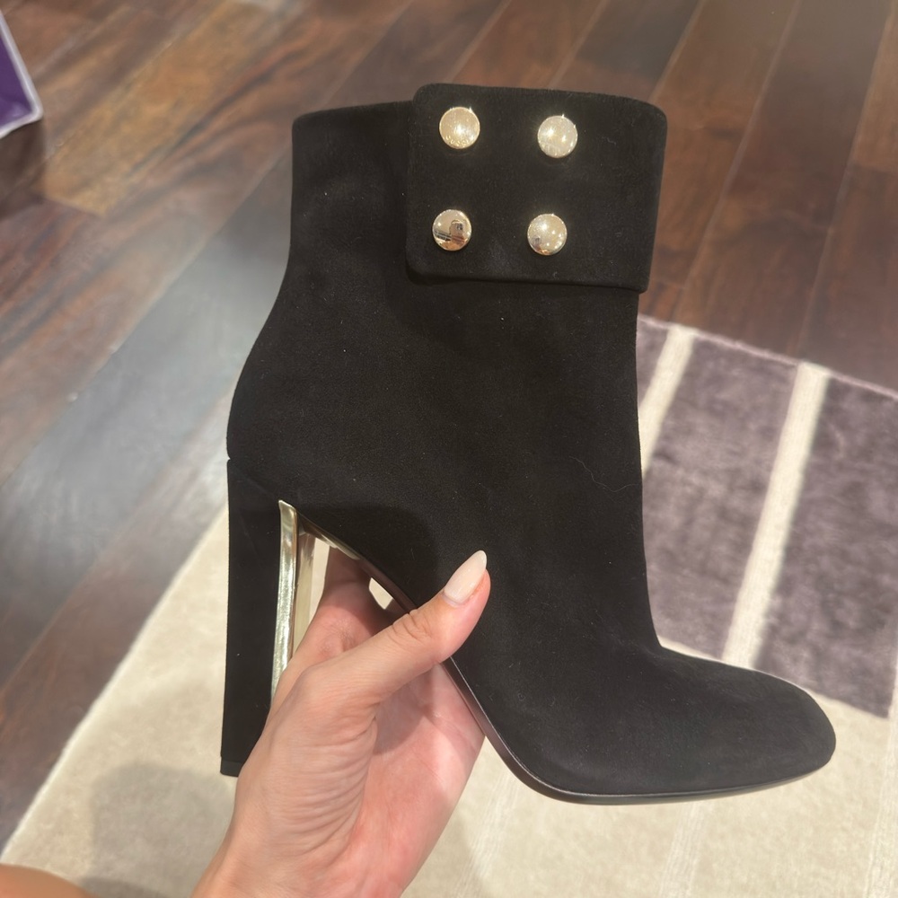 Gucci Black Heeled Boots with Gold Buttons